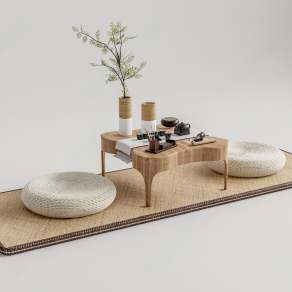 日式榻榻米茶桌椅组合3D模型下载